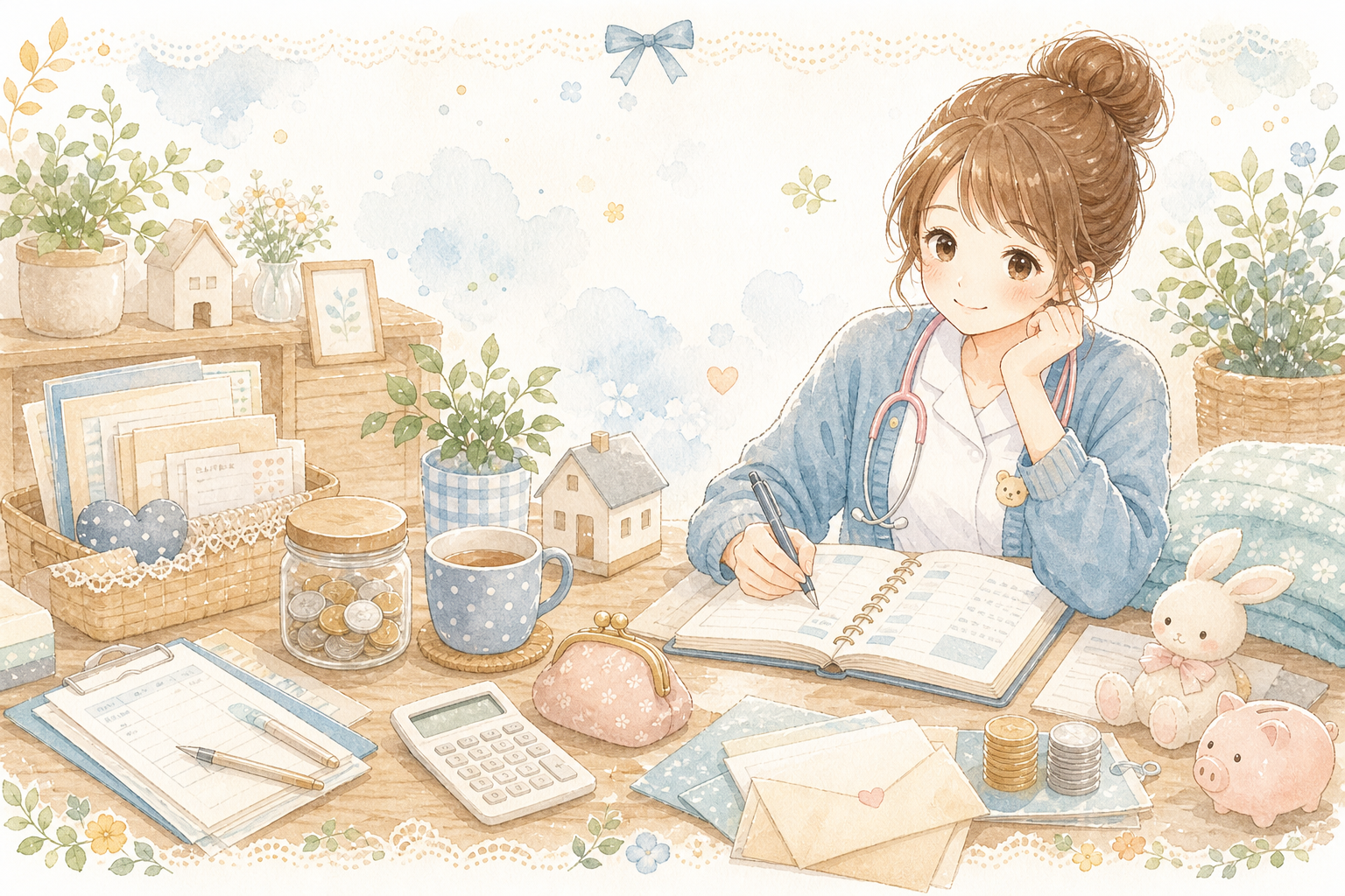 保険節約マネー館のゆるママ水彩イラスト